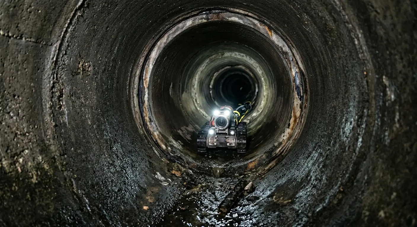 Robotic sewer camera inspecting pipe interior for Sewer Line Cleaning in Town of Pecos
